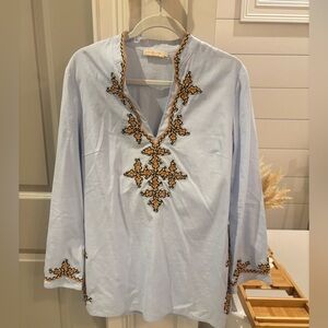 Tory Burch Light Blue Tunic with Multicolor Trim